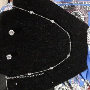 NWT AUTHENTIC SOLID STERLING SILVER CZ DIAMONELLE EARRINGS STATION NECKLACE